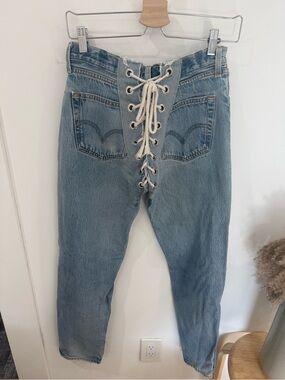 Classic Light Blue Lace-Up High-Waist Women’s Jeans